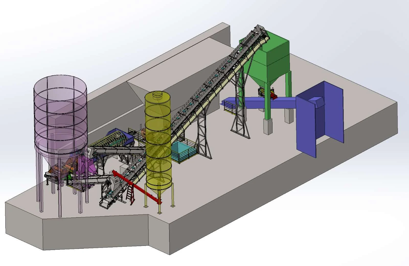 Disegno tecnico e render di impianto